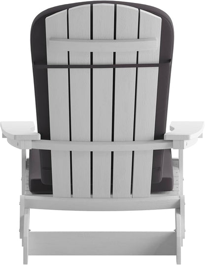 Flash Furniture Charlestown Folding Adirondack Chairs Poly Resin Frame-All-Weather Cushions-Indoor/Outdoor Use, Set of 2, White/Gray