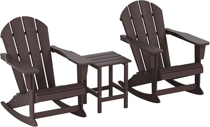 WO WESTIN OUTDOOR HDPE Laguna Outdoor Rocking Poly Adirondack Chair with Side Table 3-Piece Set, Dark Brown