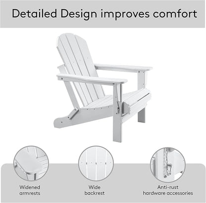 Folding Adirondack Chairs, Patio Chair, Patio Adirondack Chair Weather Resistant, Outdoor HDPE All-Weather Adirondack Chair for Fire Pit, Pool, Balcony, Backyard, White