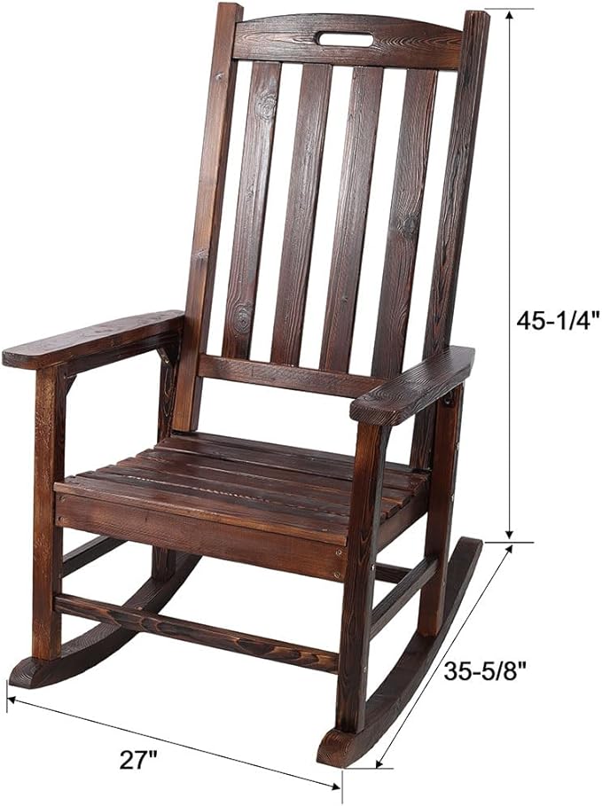 Oversized Wooden Rocking Chair for Porch & Patio, 21" Wide Seat High Back Fir Wood Rocker, Heavy Duty 300 lbs Outdoor Indoor Rocking Chair for Garden, Balcony, Living Room,Brown