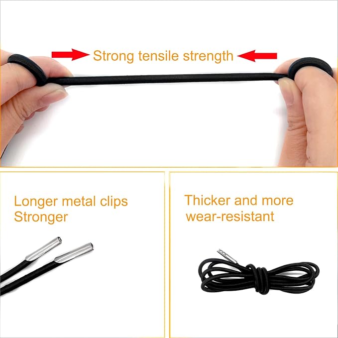BlingKingdom 4pcs Black Replacement Cord for Zero Gravity Chair Universal Elastic Chair Repair Cord Ties Kit for Sun - Photo 5
