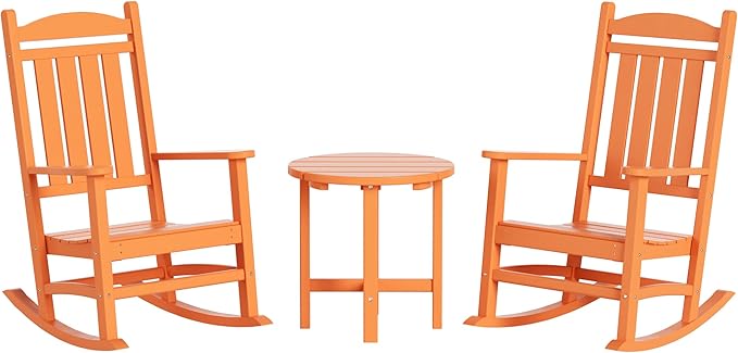 WestinTrends Malibu 3-Piece Set Outdoor/Patio Rocking Chairs with a Side Table (2 Seater), Orange
