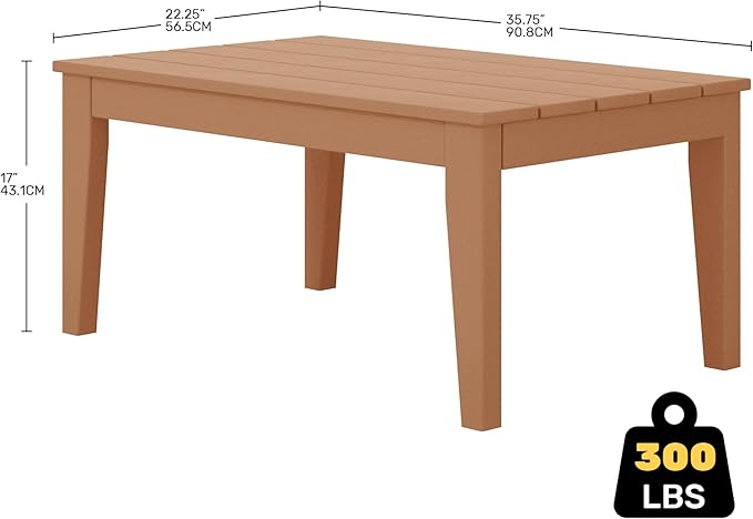 Costaelm Adirondack Outdoor Coffee Table, HDPE Drink Table Weather Resistant, Patio Porch Accent Balcony Table Outdoor End Table for Pool, Seaside, Backyard, Teak