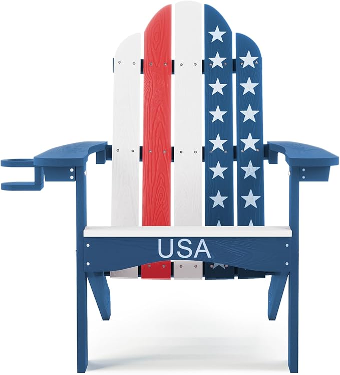 LUE BONA HDPS Adirondack Chairs Set of 6, Fire Pit Outdoor Chair Weather Resistant with Cup Holder - Photo 4