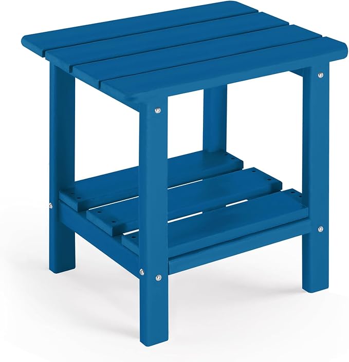 Adirondack Outdoor Side Table, 2-Tier Small Patio End Table, Weather Resistant HDPE Outdoor End Tables for Garden, Lawn, Pool, Beach, Porch, Deck, Backyard - Square, Dark Blue