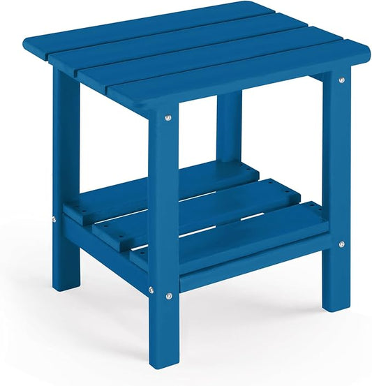 Adirondack Outdoor Side Table, 2-Tier Small Patio End Table, Weather Resistant HDPE Outdoor End Tables for Garden, Lawn, Pool, Beach, Porch, Deck, Backyard - Square, Dark Blue