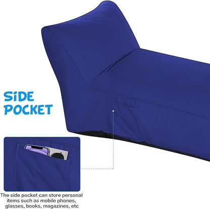Outdoor Chaise Lounge Chair, Sunbed UV Resistant Sofa Couch Patio Furniture Waterproof Outside Sunlounge Reclining Sunbathing Bed Comfy Single Chaise Daybed for Garden, Pool, Beach, Navy Blue