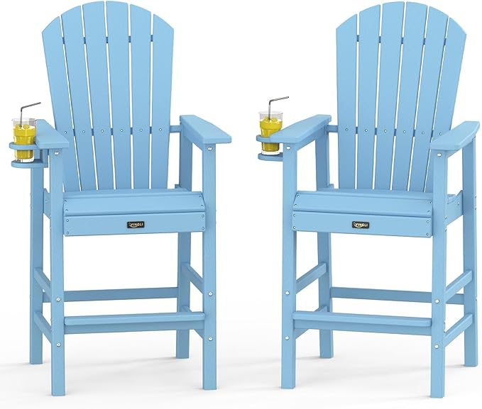 VINGLI Tall Adirondack Chairs Set of 2, All-Weather Plastic Adirondack Chair with Cup Holders - Photo 1