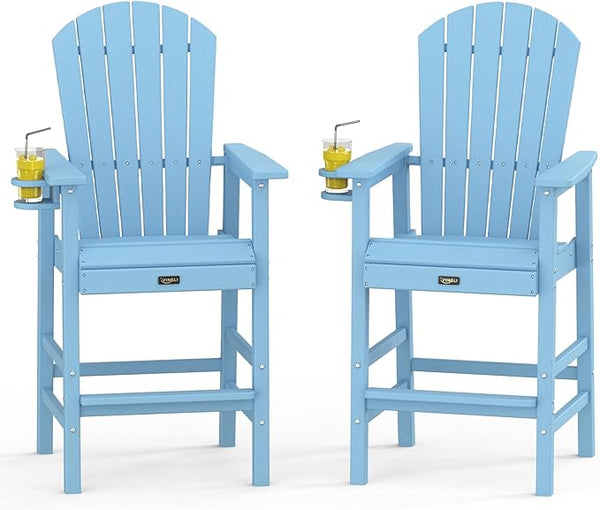 VINGLI Tall Adirondack Chairs Set of 2, All-Weather Plastic Adirondack Chair with Cup Holders - Photo 1