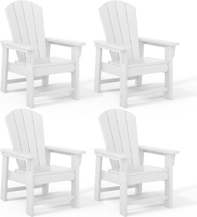 Costaelm Kids Adirondack Chair Set of 4, Plastic Outdoor Kids Chair Toddler Patio Furniture and Outdoor Children Picnic Activity Lawn Chair for Garden, Patio, Backyard & Beach, White