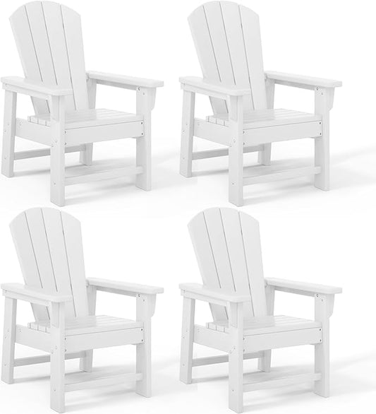 Costaelm Kids Adirondack Chair Set of 4, Plastic Outdoor Kids Chair Toddler Patio Furniture and Outdoor Children Picnic Activity Lawn Chair for Garden, Patio, Backyard & Beach, White