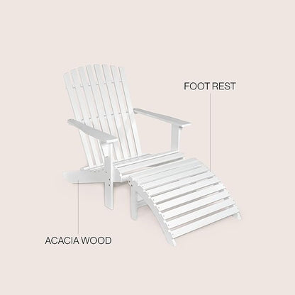 JONATHAN Y ADK1000D Saranac 2-Piece Traditional Rustic Acacia Wood Adirondack Chair with Detachable Ottoman Classic, Coastal, Cottage, Vintage, Farmhouse, White