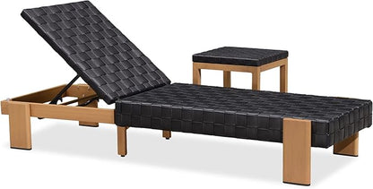 PURPLE LEAF Patio Lounge Chair Modern Outdoor PU Leather Style Chaise Lounge 1 Piece with Side Table Adjustable Backrest Aluminum Luxury Chaise Lounge Chairs for Pool Garden Backyard Beach, Black