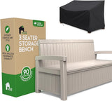 EconoHome 3 Seat Outdoor Storage Bench with Rain Cover - 90 Gallon Capacity - Weatherproof Resin Bench for Patio, Porch - Photo 1