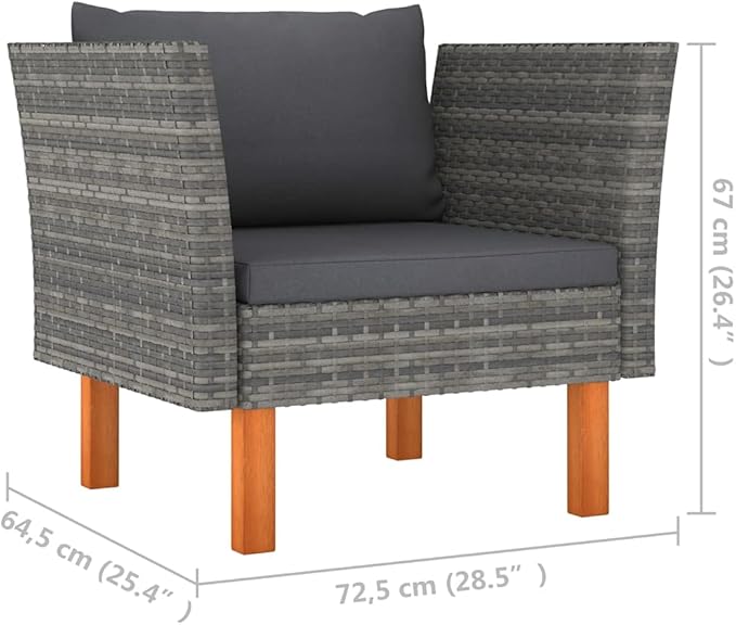 Poly Rattan Furniture,Wicker Furniture,Lightweight Structure,With Comfortable Removable Cushion,Outdoor Sofa/Bench,Solid Wood Legs,Garden, Backyard,Garden Sofa Poly Rattan and Solid Eucalyptus Wood