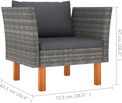 Poly Rattan Furniture,Wicker Furniture,Lightweight Structure,With Comfortable Removable Cushion,Outdoor Sofa/Bench,Solid Wood Legs,Garden, Backyard,Garden Sofa Poly Rattan and Solid Eucalyptus Wood