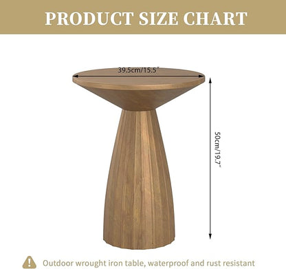 Metal Small Patio Table, Round Outdoor Side Table, Wood Color Outdoor Accent End Table, Patio Furniture, for Garden, Pool, Yard, Balcony, Living Room, Deck, Weather Resistant, No Assembly