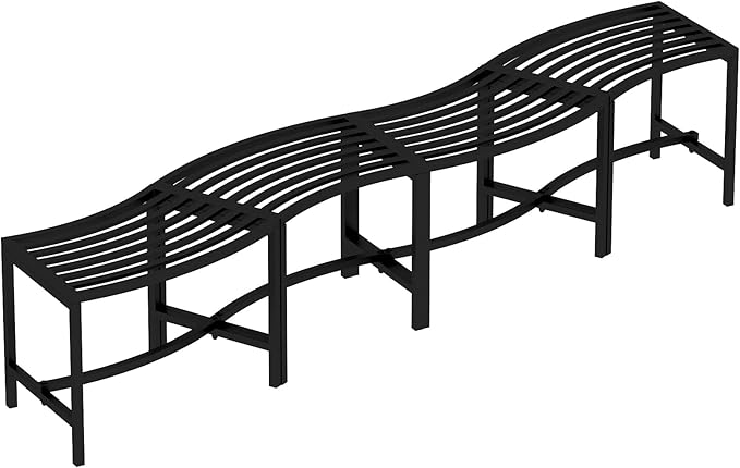 Metal Outdoor Curved Fire Pit Bench Set of 4, Fire Pit Seating Waterproof, Steel Backless Outside Tree Bench for Garden,Patio,Porch,Backyard,Heavy Duty Plant Holder, Style 1, Black