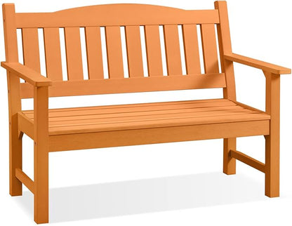 Psilvam 2-Person Outdoor Memorial Bench, All-Weather Poly Lumber Garden Bench, Rot-Resistant Outdoor Patio Bench for Park,Porch,and Church (Orange)