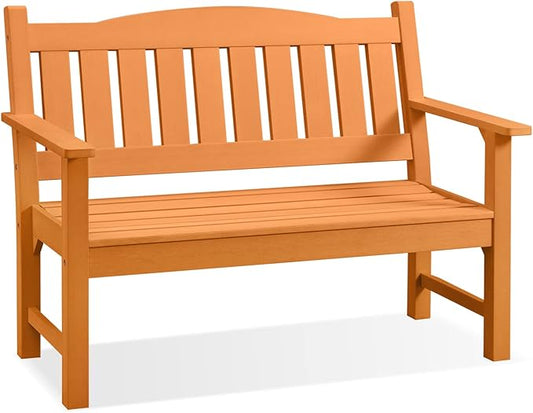 Psilvam 2-Person Outdoor Memorial Bench, All-Weather Poly Lumber Garden Bench, Rot-Resistant Outdoor Patio Bench for Park,Porch,and Church (Orange)