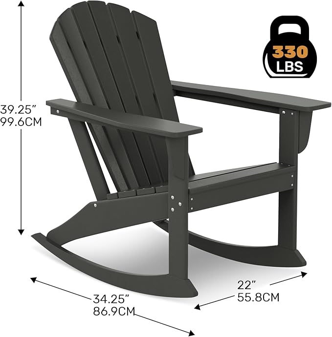 Costaelm Outdoor Adirondack Chair, All Weather Resistant Lawn Chairs Balcony Chair and Fire Pit Chairs, Deck Chairs Outdoor Porch Rocking Chair High Back HDPE Poly Lumber, Gray