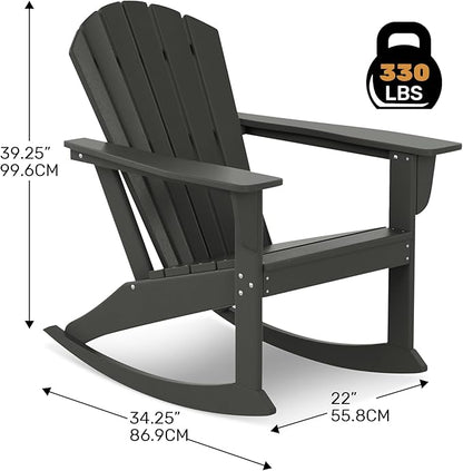 Costaelm Outdoor Adirondack Chair, All Weather Resistant Lawn Chairs Balcony Chair and Fire Pit Chairs, Deck Chairs Outdoor Porch Rocking Chair High Back HDPE Poly Lumber, Gray