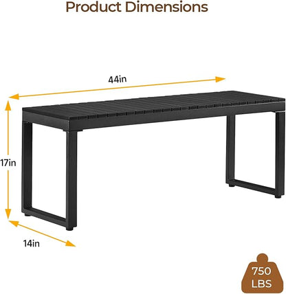 ONBRILL Outdoor Benches Weatherproof, 2-Person Poly Lumber Garden Bench with Metal Legs, All-Weather Patio Bench Will not Rot and Fade for Garden, Porch, Backyard and Park, Easy Installation, Black