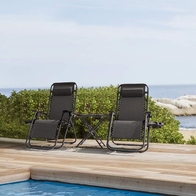Homall 3 Pcs Zero Gravity Chair Patio Folding Recliner Outdoor Chaise Lounge Chairs Portable Reclining Chair Set with - Photo 6