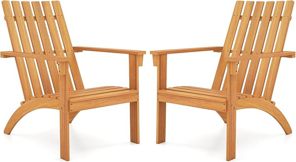 Tangkula Outdoor Adirondack Chair, Solid Acacia Wood Fire Pit Chair with Inclined Backrest, Curved Seat & Wide Armrests - Photo 1