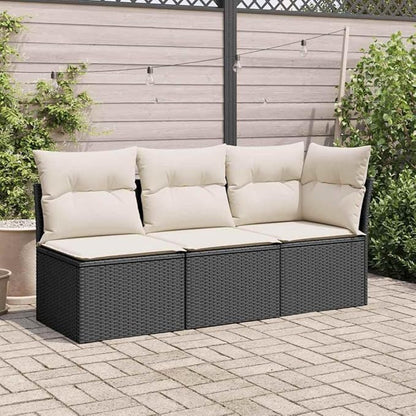 3-Seater Garden Sofa in Black and Cream White, Modern Outdoor Furniture with Modular Design, Weather-Resistant Poly Rattan and Comfortable Cushions for Patio, Balcony,