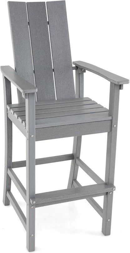 Giantex 52” Tall Adirondack Chair, HDPE Outdoor Bar Stool with Ergonomic Backrest, Armrests, Footrest, Fire Pit Chair, All Weather Patio Bistro Chair for Backyard, Garden, Lawn (1, Grey)