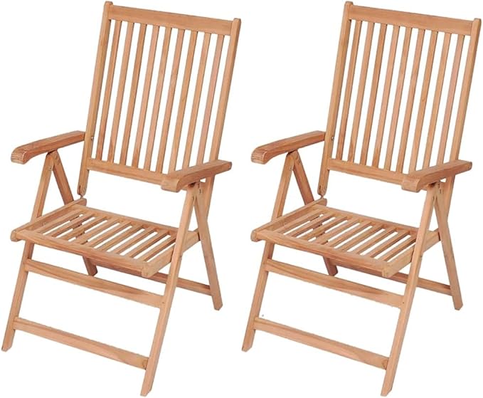 Teak Wood Reclining Patio Chairs Set of 2 - Photo 1