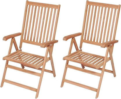 Teak Wood Reclining Patio Chairs Set of 2, 7-Position Folding Outdoor Lounge Chairs 22.4"x28.1"x39.4" Brown Weather-Resistant Wooden Seating for Garden, Balcony, Deck