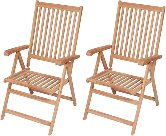 Teak Wood Reclining Patio Chairs Set of 2, 7-Position Folding Outdoor Lounge Chairs 22.4"x28.1"x39.4" Brown Weather-Resistant Wooden Seating for Garden, Balcony, Deck