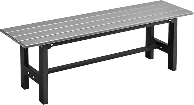 Tangkula 47 Inch HDPE Outdoor Bench Backless, Patio Garden Dining Bench with Slatted Seat & Heavy-Duty Metal Frame, 660 LBS Capacity, Weatherproof Outside Bench for Park, Yard, Entryway & Porch, Grey