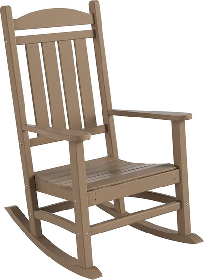 WO Home Furniture Patio Rocking Chair Farmhouse Outdoor HDPE UV Weather Resistant (Weathered Wood)