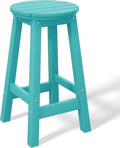 Costaelm 24" Height Outdoor Bar Stools, All-Weather Bar Stools, Adirondack Poly Patio Round Bar Stool for Patio, Deck, Kitchen Counter and Garden, Turquoise