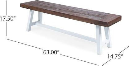 Merax 2 Pack Outdoor Acacia Wood Patio Bench, Garden Benches for Porch Park Yard Backyard Lawn, Brown+White