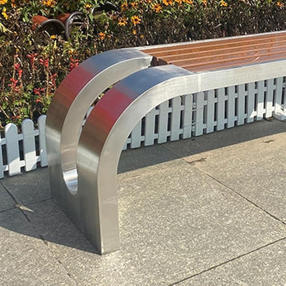 LITFAD Outdoor Indoor Bench Stainless Steel Metal Park Bench with Waterproof Brown Wood Seating Modern Garden Bench for Patio, Lawn, Yard, Porch - Type A 79" L x 16" W x 18" H