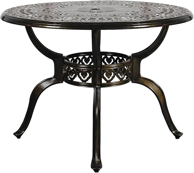 VIVIJASON 38.5" Patio Bistro Table Outdoor Dining Round Table Bronze Cast Aluminum Table with Umbrella Hole