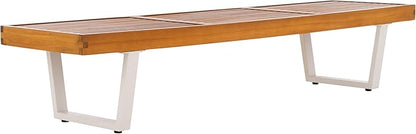 SAFAVIEH Outdoor Patio Furniture Collection – Heather Natural Brown Solid Wood Patio Bench with White Steel Legs, 72-Inch Modern Outdoor Seating for Garden, Porch or Patio (PAT7327A)