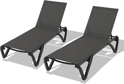 Domi Pool Lounge Chairs Set of 2, Aluminum Patio Chaise Lounge with Wheels, 5 Position Adjustable, All Weather Outdoor Lounge Chairs for Beach, Yard, Balcony, Poolside, Dark Grey