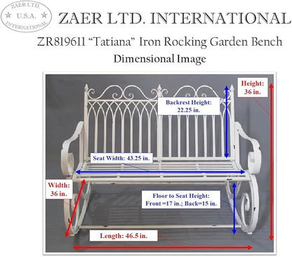Zaer Ltd. Outdoor Metal Rocking Arm Chair/Bench (Bench, Antique White)