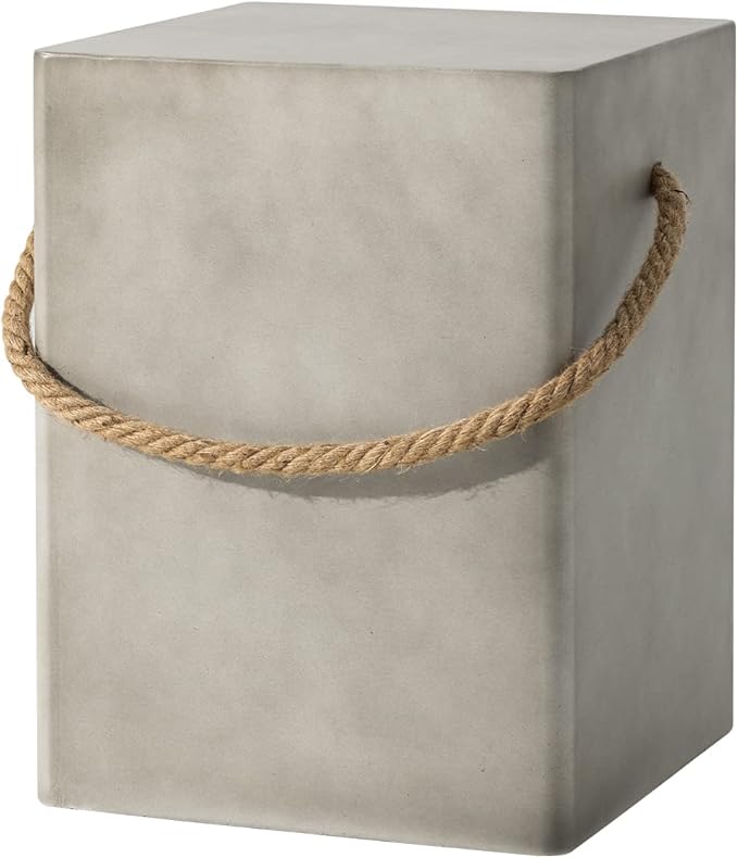 COSIEST Concrete Side Table, Rectangular Outdoor Side Table w Hemp Rope Handles, 15''Patio Side Tables End Table - Photo 7