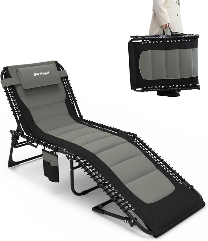 Outdoor Folding Lounge Chair Padded for Adults 264Ibs Patio Chaise Lounge Chair for Outside 5-Position Adjustable - Photo 1