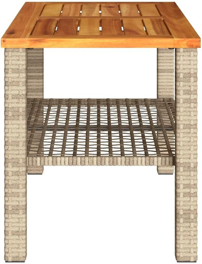 Modern Rectangular Garden Table, Outdoor Patio Side Table with Synthetic Poly Rattan, Lightweight Coffee Table for Balcony, Backyard, Garden, Beige
