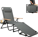Foldable Chaise Lounge Chair Outdoor, 4-Position Reclining Outdoor Lounge Chairs with Wooden Armrest - Photo 1