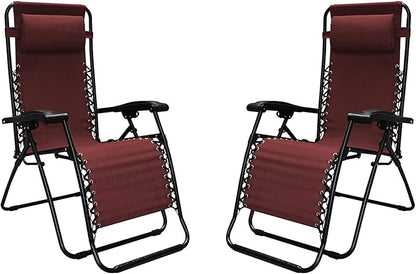 Caravan Sports Zero Gravity Recliner Lounge Chair for Indoor and Outdoor Use with Smooth Recline Function, Dual Finger Tip Locking System, and Pillow for Lumbar and Head Support, Burgundy (Pair)