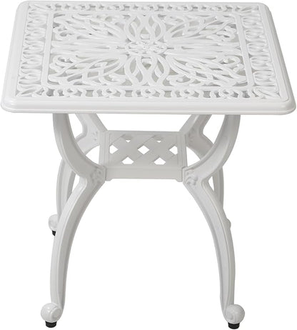 KAILI Outdoor Cast Aluminum Side Table Patio Side Table Backyard, Pool, Indoor, Easy Maintenance and Weather Resistant Coffee Table Porch Table Bistro Table (18.5square-White)