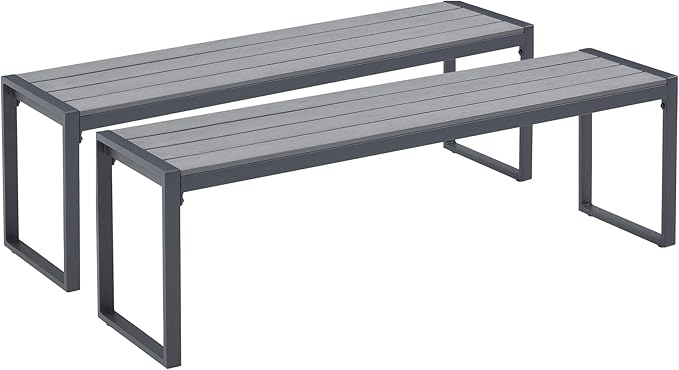VICLLAX 3-Person Outdoor Bench, 2 Pieces 53" Long Garden Bench Backless Porch Patio Bench Metal Park Bench, Grey